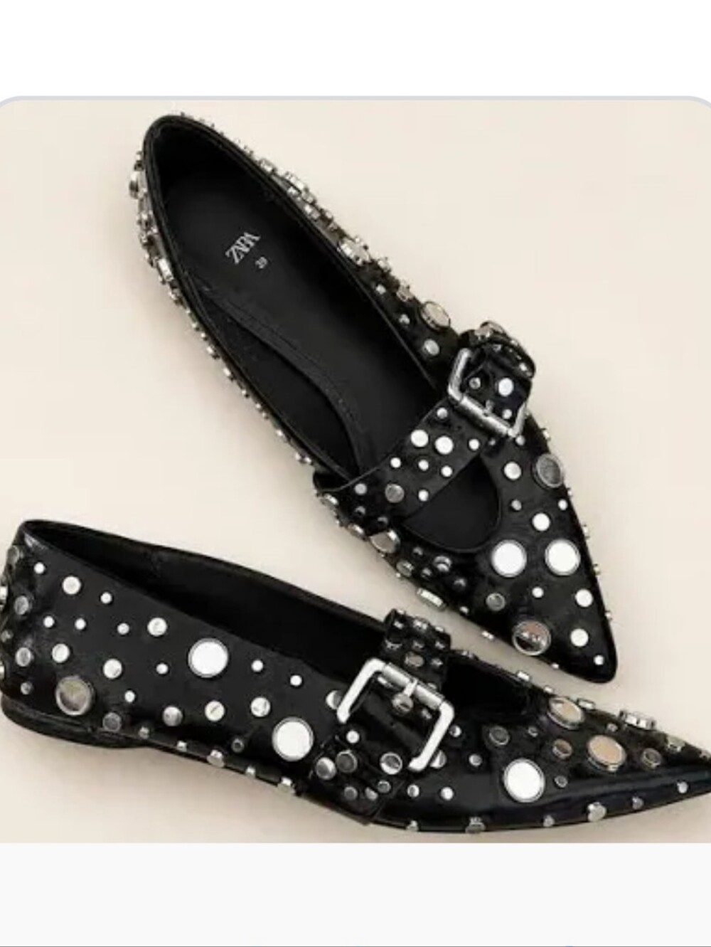 Zara Mirrored Leather Mary Jane Flat - Picture 2 of 7